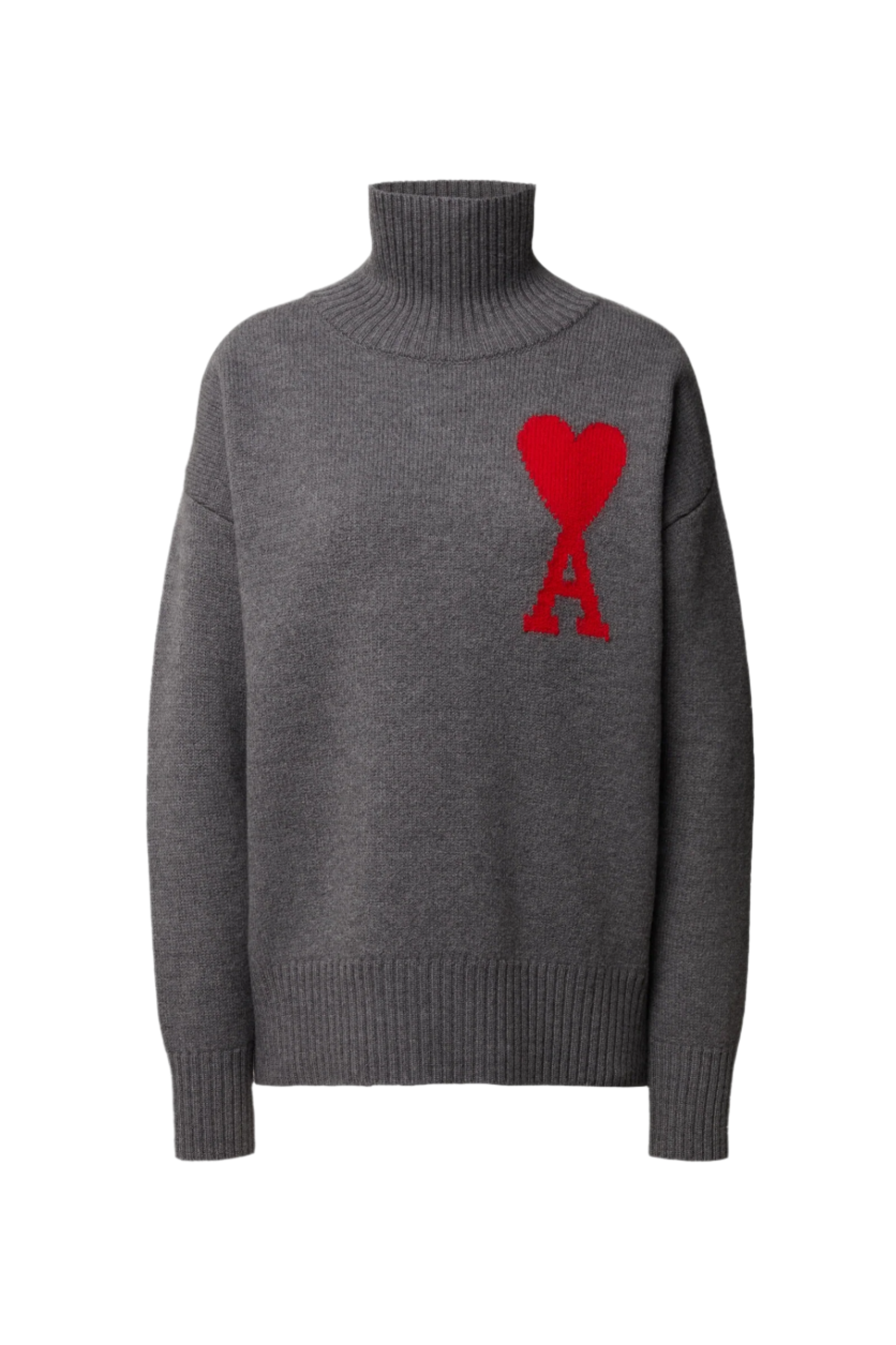Ami Paris светр з високим горлом і монограмою Ami de Coeur сірий