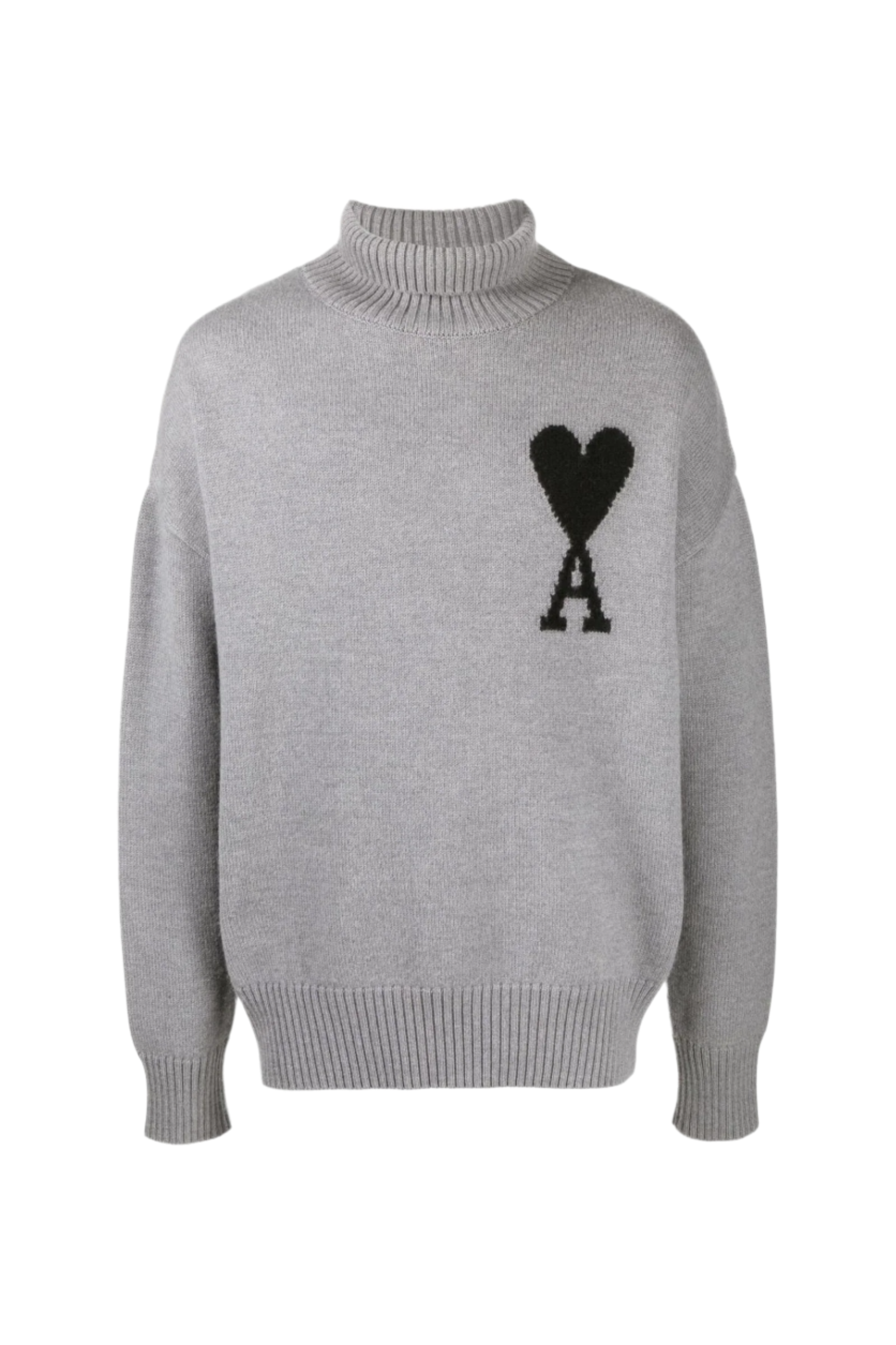 Ami Paris светр з високим горлом і монограмою Ami de Coeur сірий