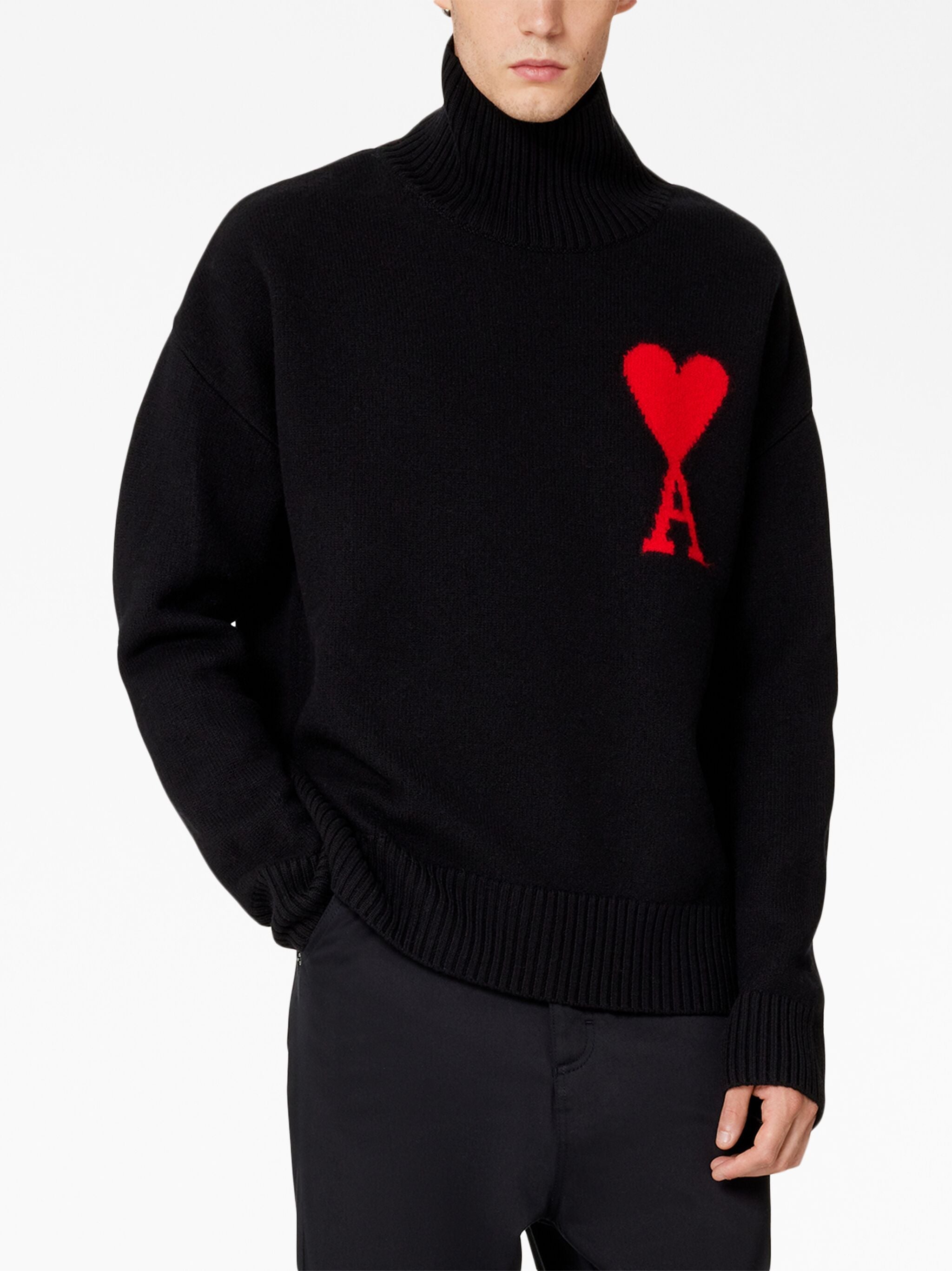 Ami Paris светр з високим горлом і монограмою Ami de Coeur чорний