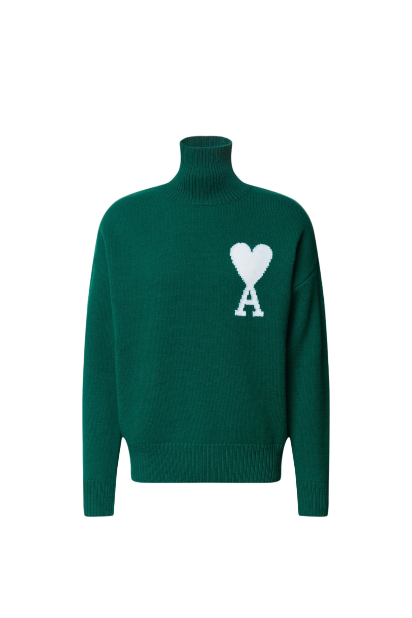 Ami Paris светр з високим горлом і монограмою Ami de Coeur зелений