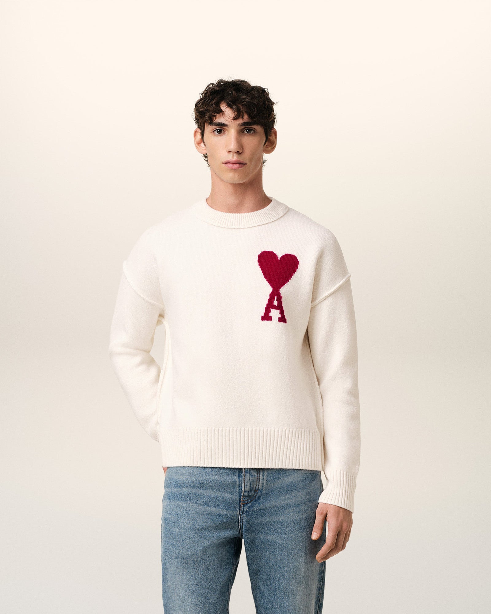 Ami Paris Beige Sweater with logo 02763643