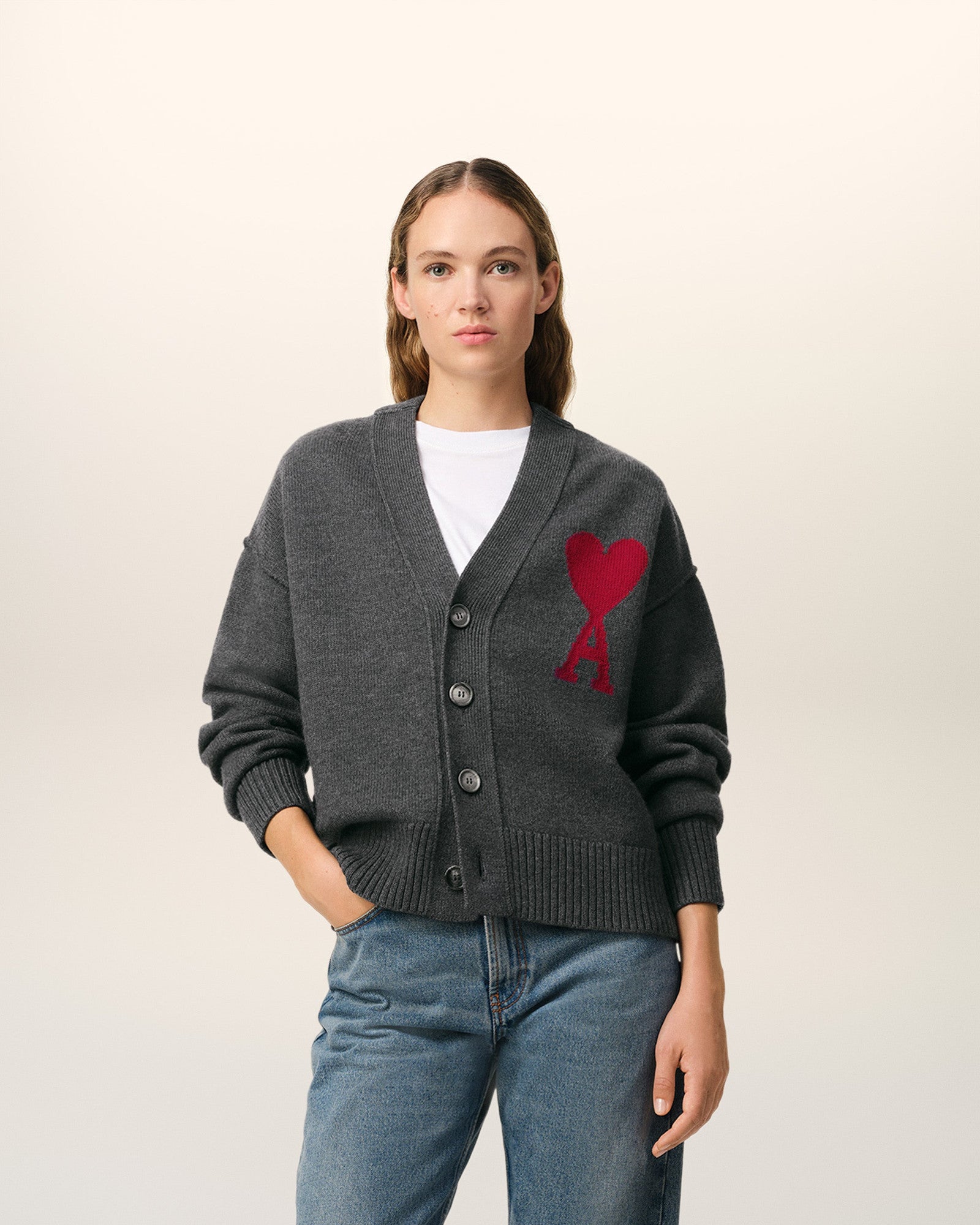 Ami Paris Gray Cardigan with logo 03863601