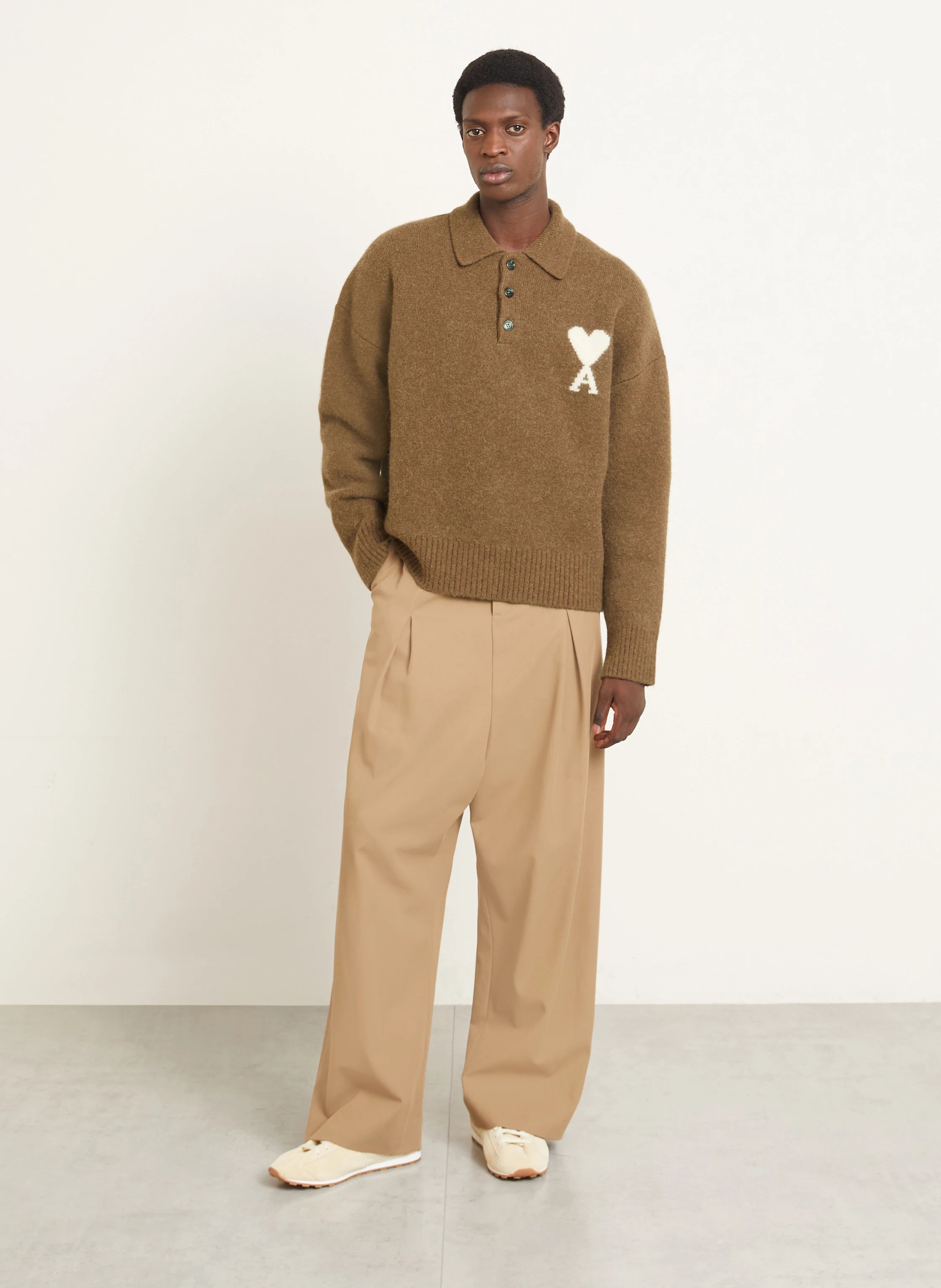 Ami Paris Braun Sweater Polo with logo 0276891