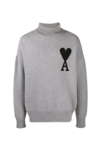 Ami Paris светр з високим горлом і монограмою Ami de Coeur сірий