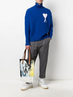 Ami Paris светр з високим горлом і монограмою Ami de Coeur синій