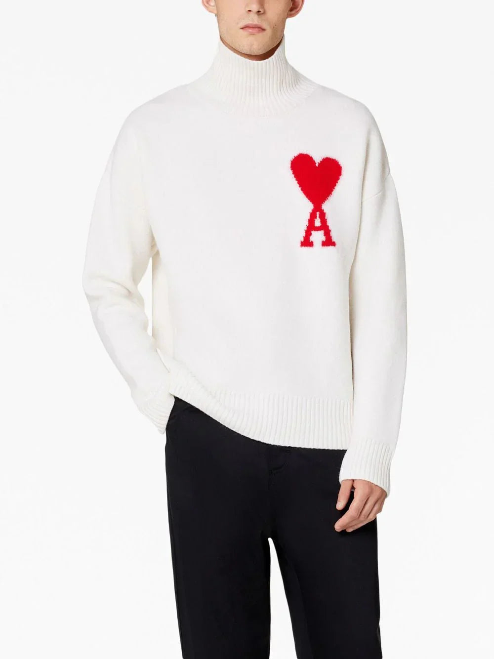 Ami Paris светр з високим горлом і монограмою Ami de Coeur білий