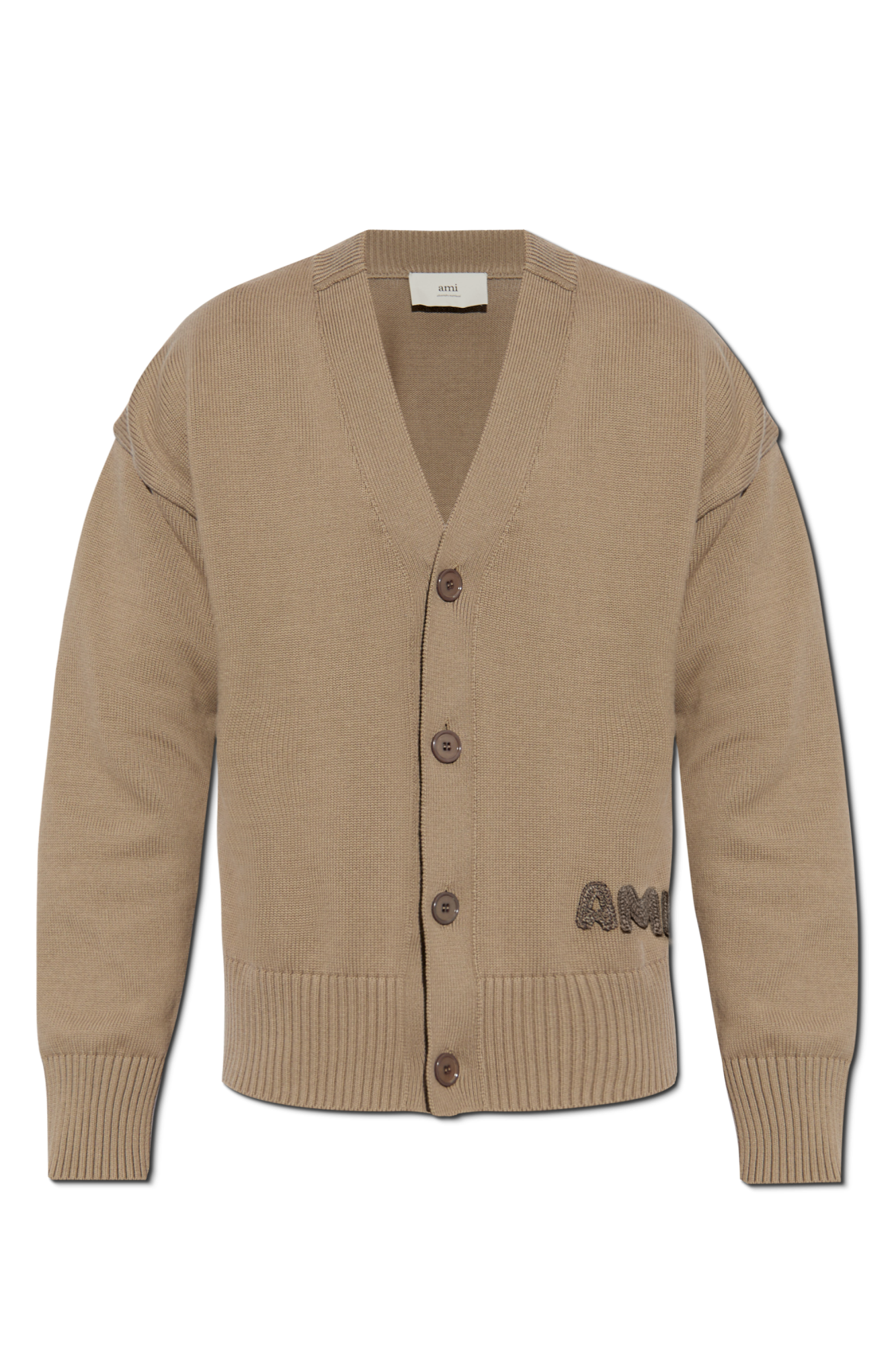 Ami Alexandre Mattiussi beige Cardigan with embroidered logo HKC163 KN0063-0952