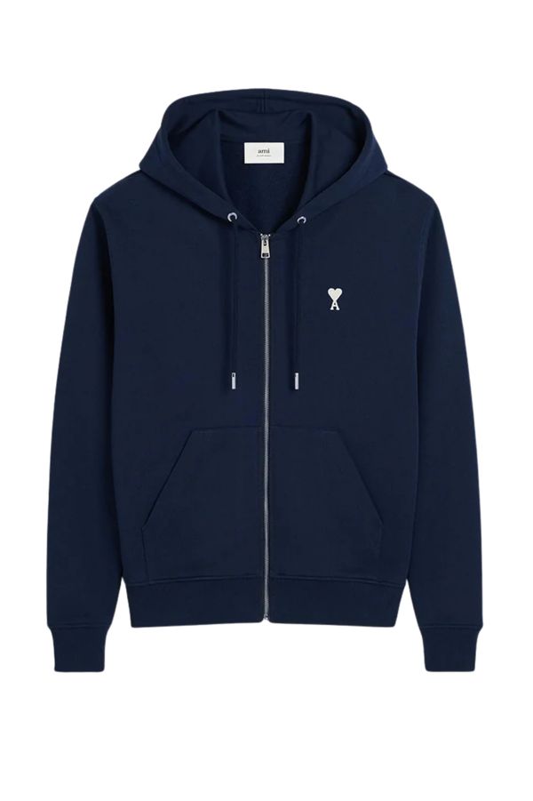 Ami Paris Navy Zip Hoodie Ami De Coeur HSW260-730-430