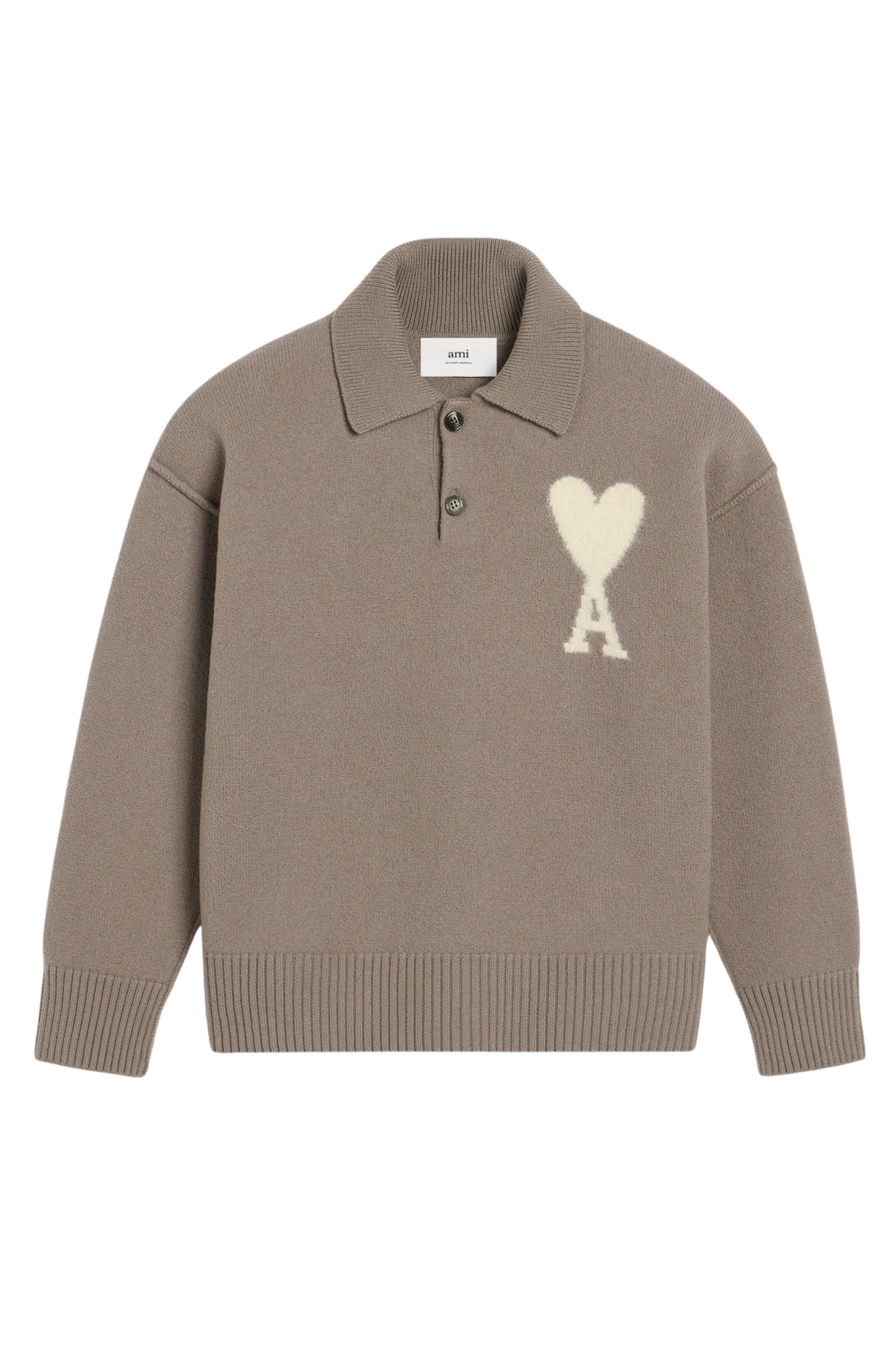 Ami Paris Brown-Beige Sweater Polo with logo 02763640