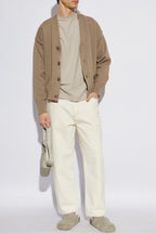 Ami Alexandre Mattiussi beige Cardigan with embroidered logo HKC163 KN0063-0952