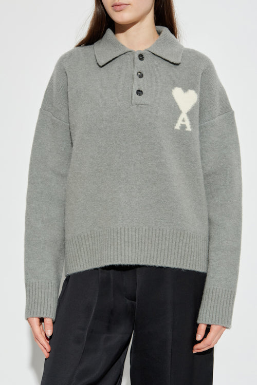 Ami Paris Gray Sweater Polo with logo 0276890