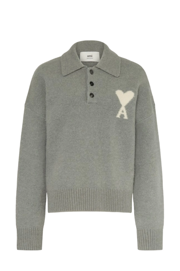 Ami Paris Gray Sweater Polo with logo 0276890