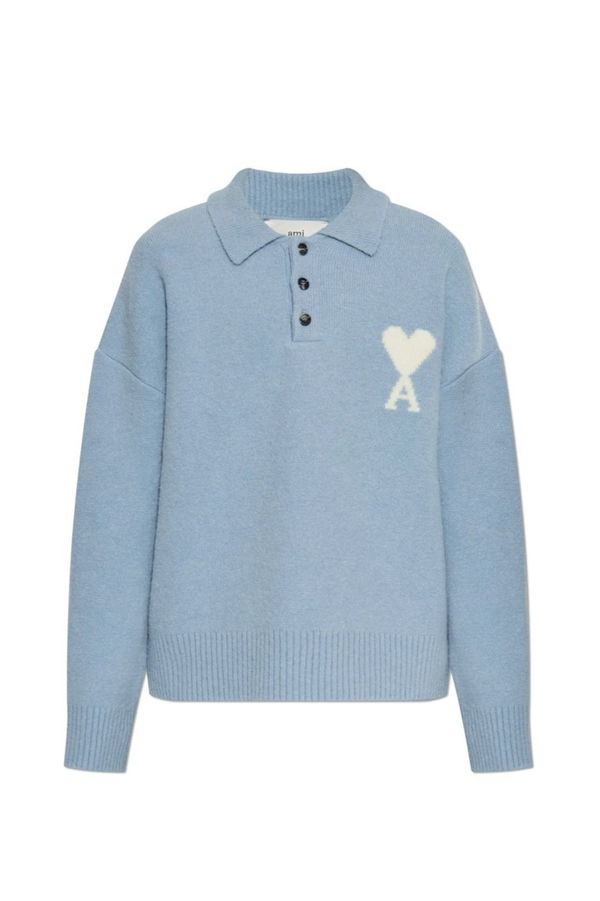Ami Paris Blue Sweater Polo with logo 0276892