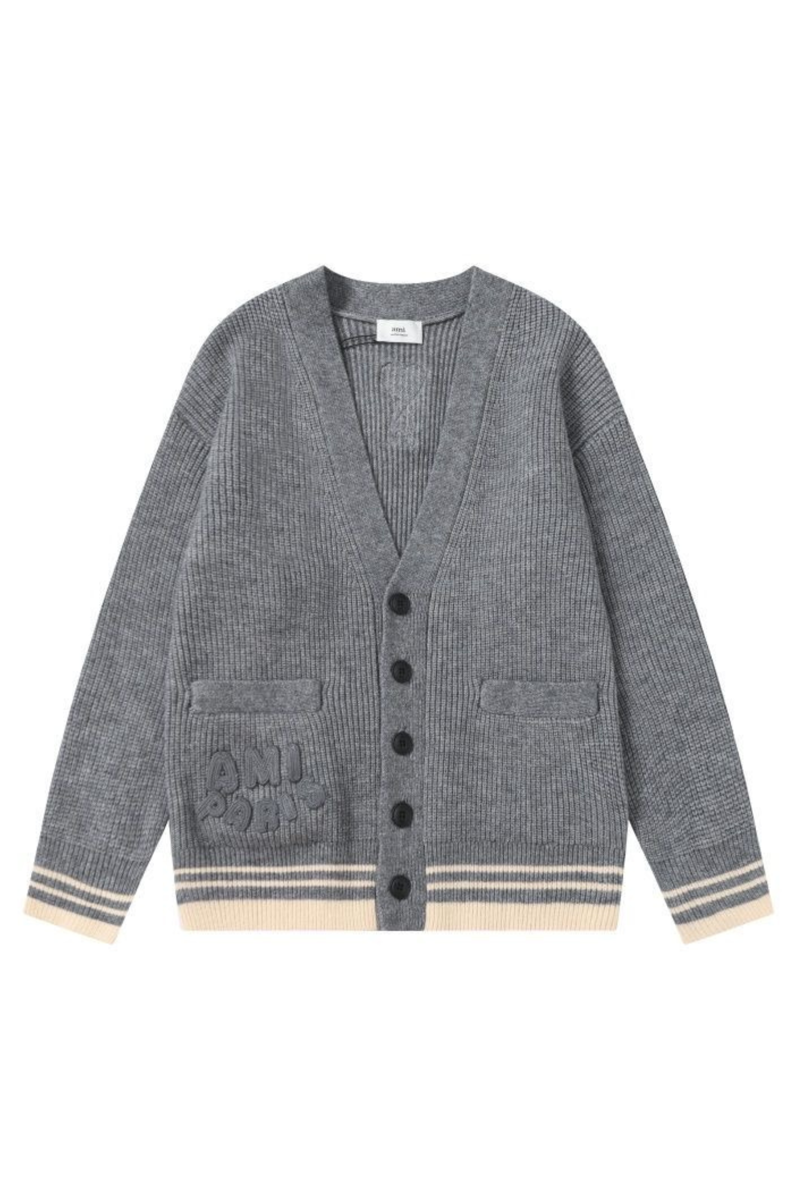 ami-paris-gray-cardigan-with-logo-027636324