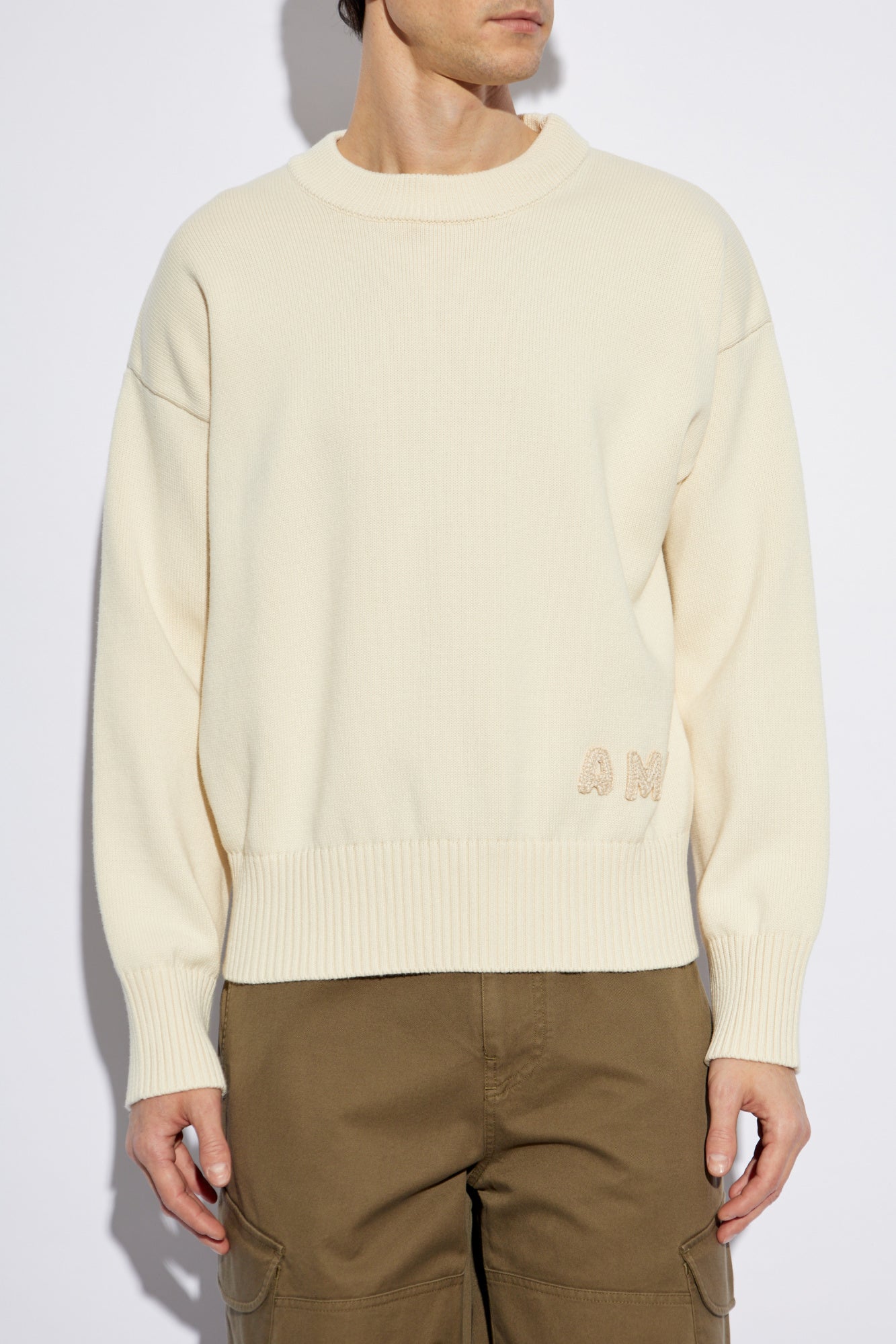 Ami Alexandre Mattiussi cream Sweater with embroidered logo HKS163 KN0063-136