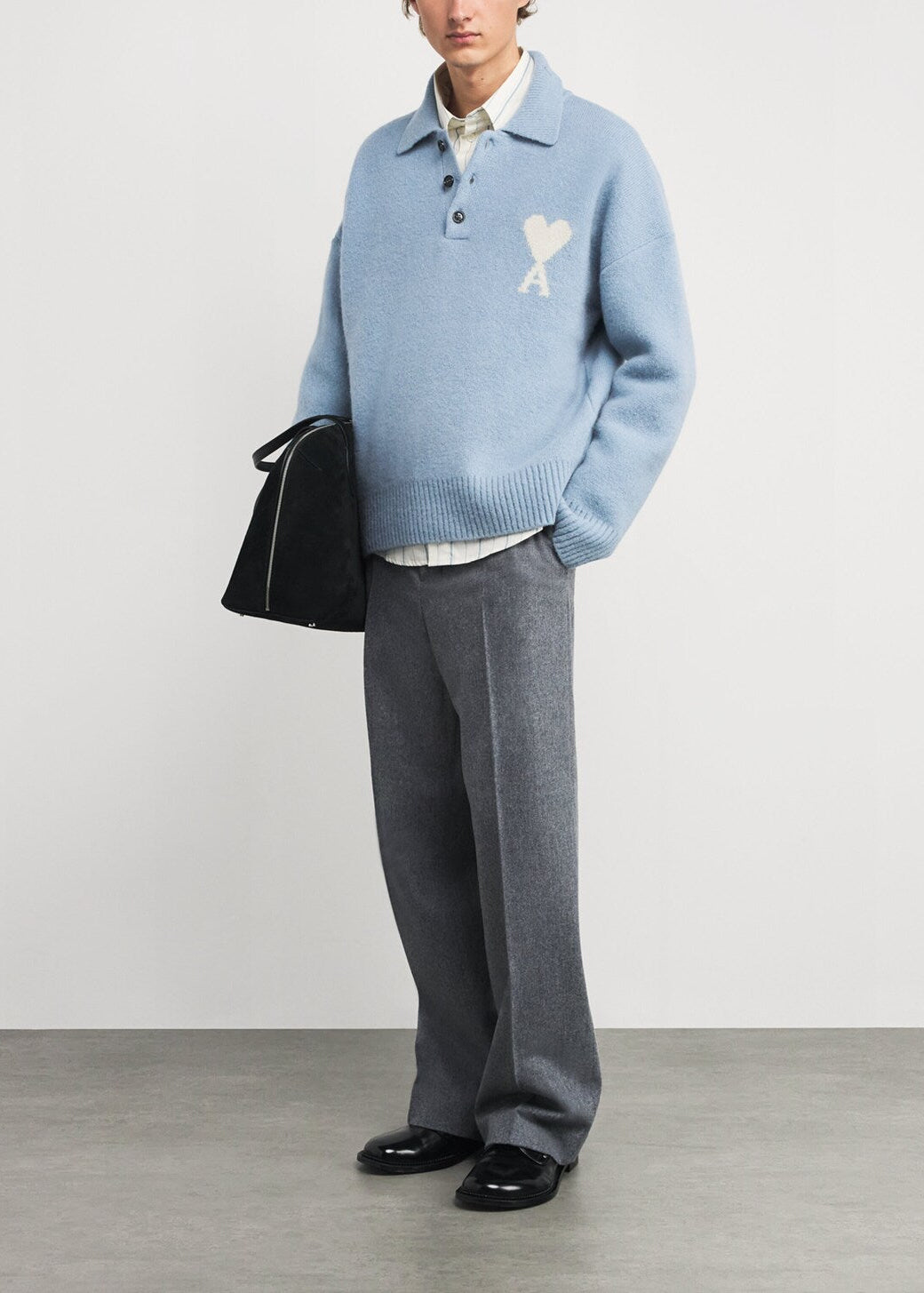 Ami Paris Blue Sweater Polo with logo 0276892