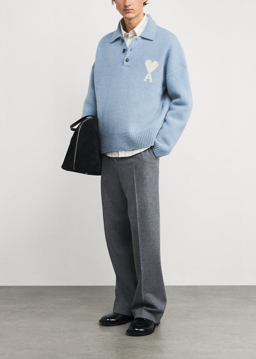 Ami Paris Blue Sweater Polo with logo 0276892