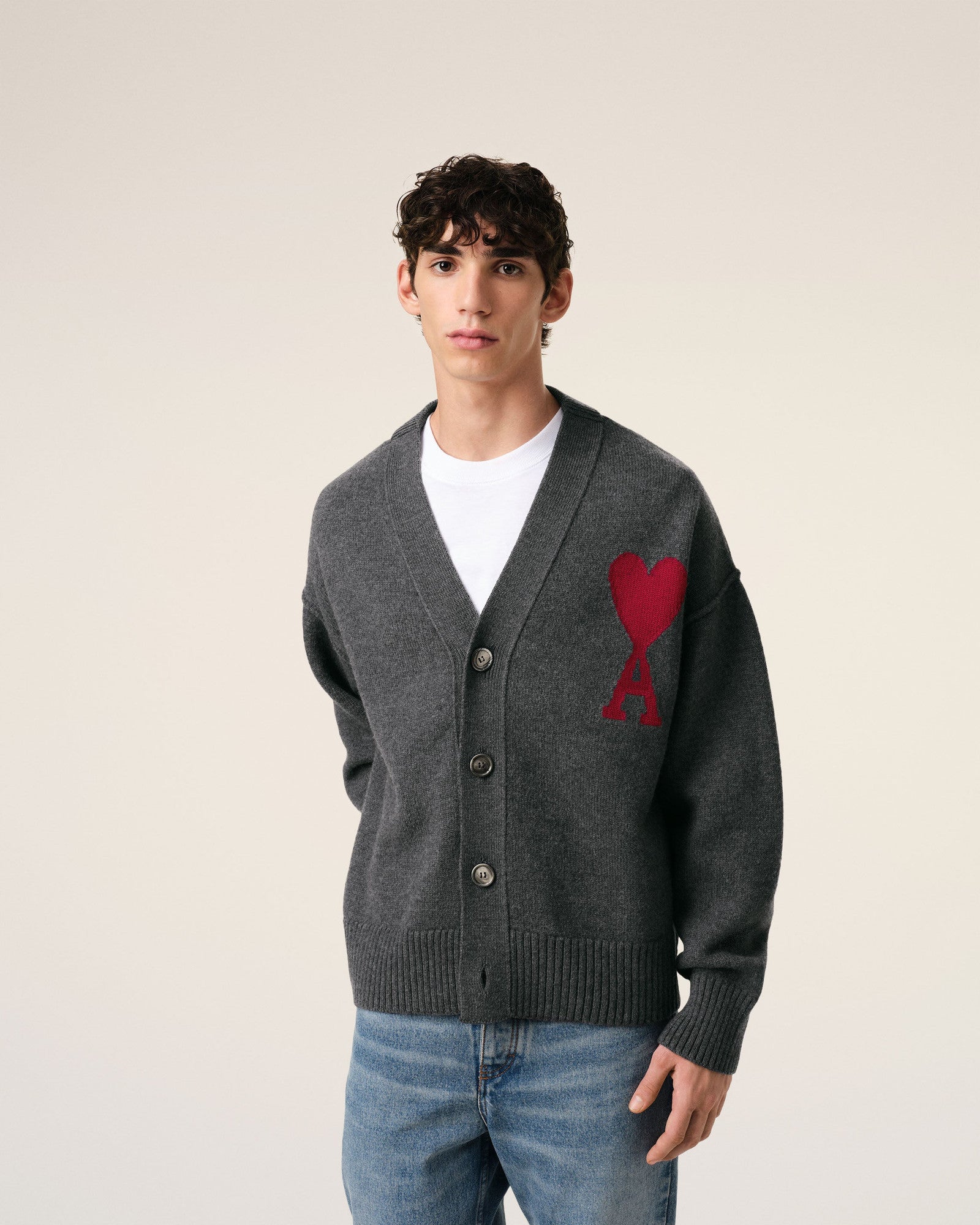 Ami Paris Gray Cardigan with logo 03863601