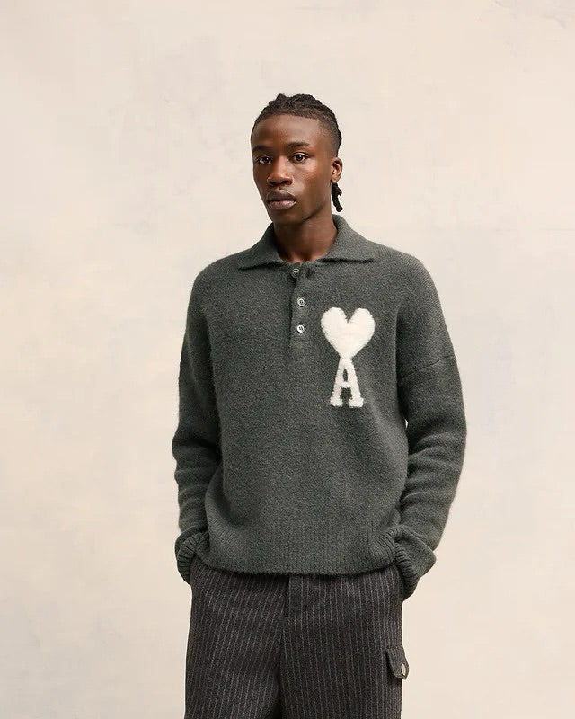 Ami Paris Grey Sweater Polo with Off White logo 0276893
