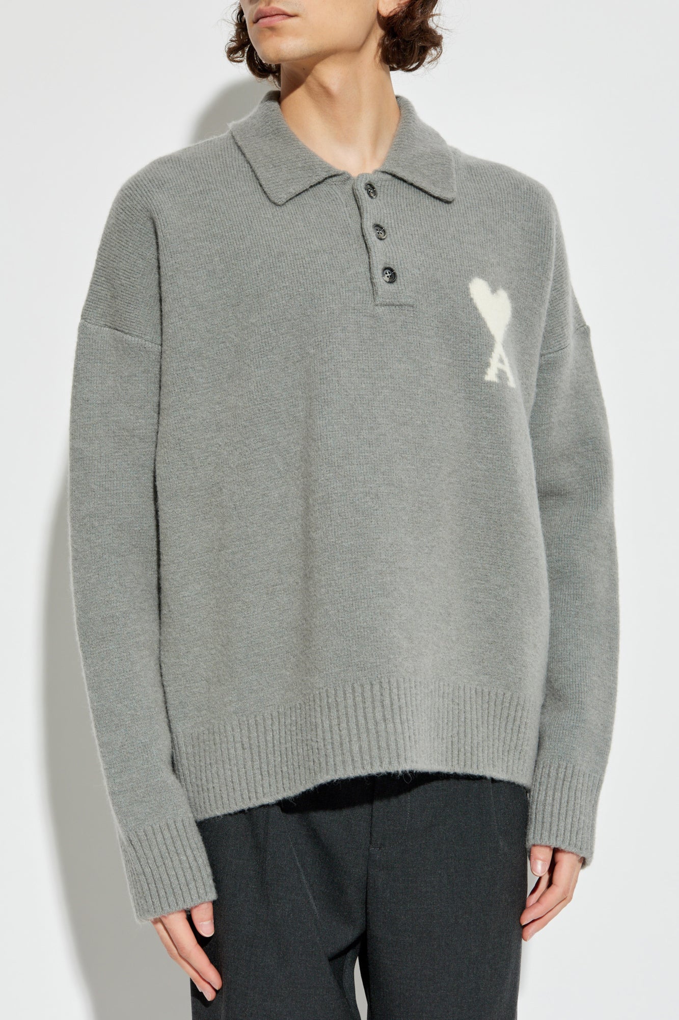 Ami Paris Gray Sweater Polo with logo 0276890