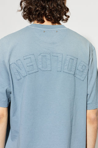 Golden Goose BLUE T-shirt with Vintage effect