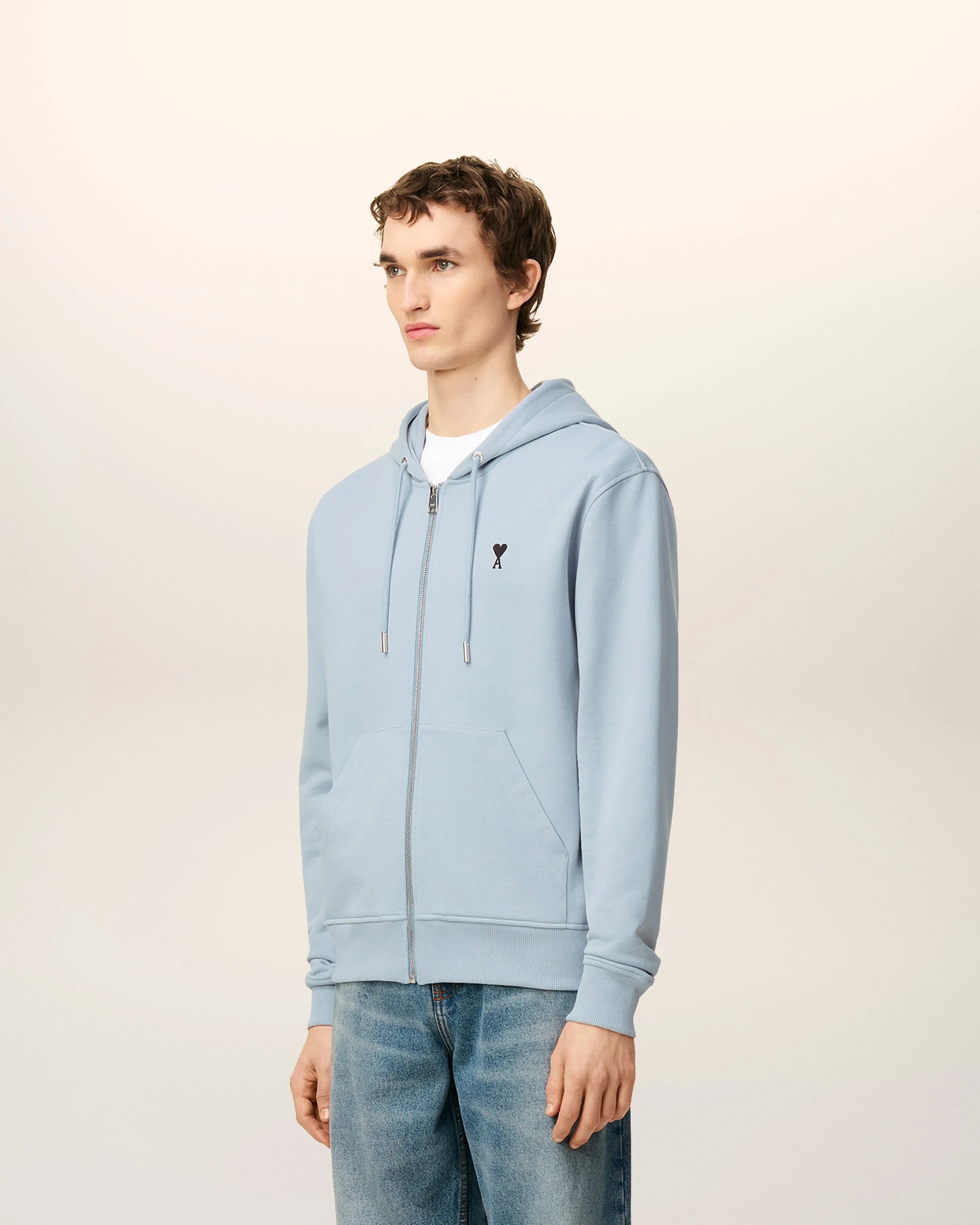 Ami Paris Blue Zip Hoodie Ami De Coeur 007474650