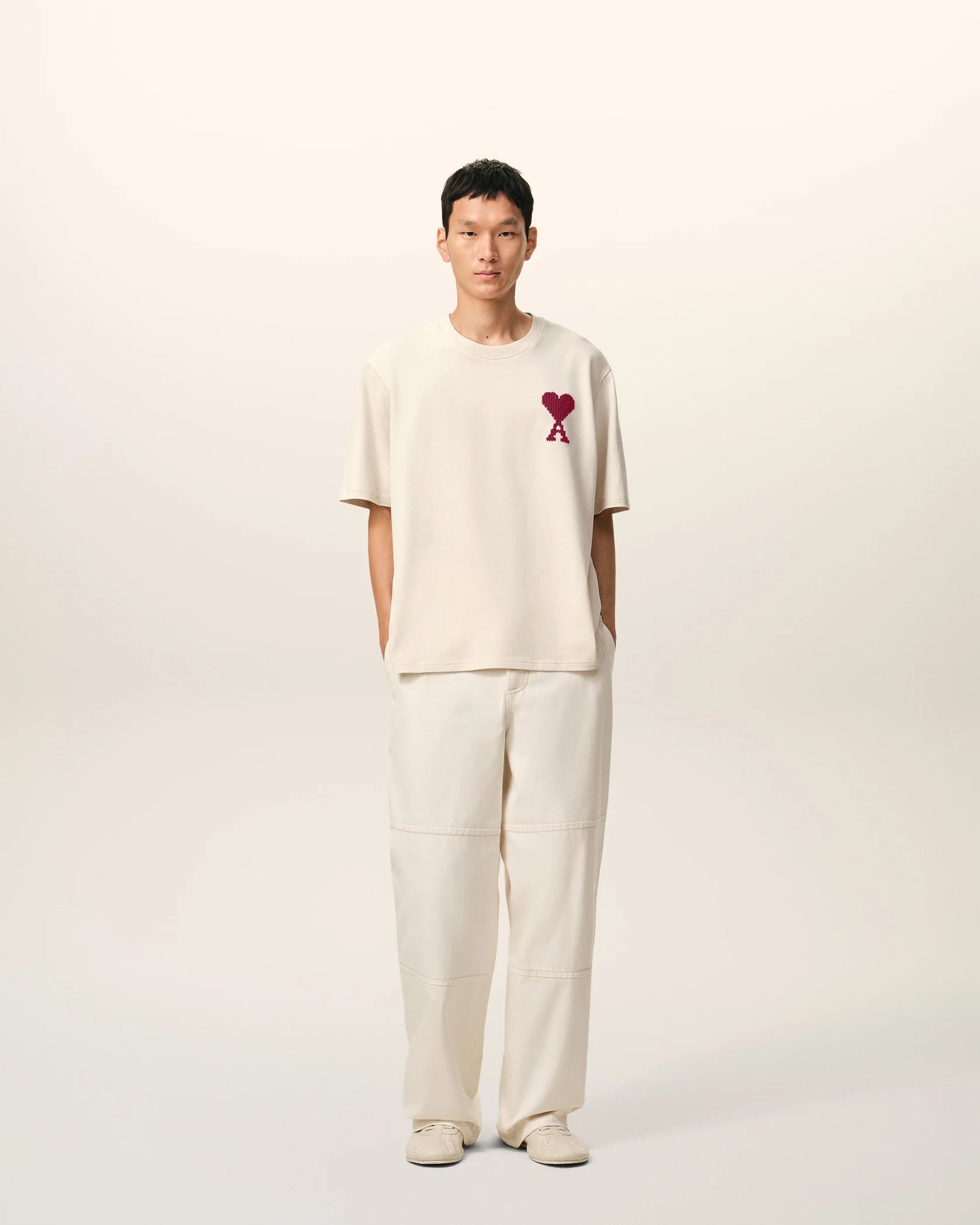 Ami Paris Short Sleeve T-shirt Logo Beige | Auction