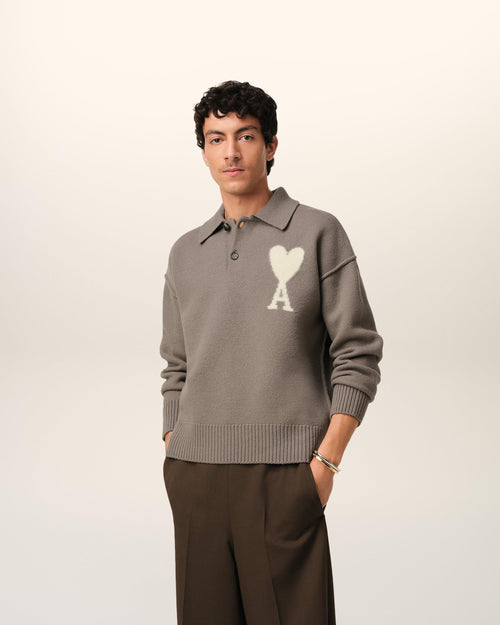 Ami Paris Brown-Beige Sweater Polo with logo 02763640