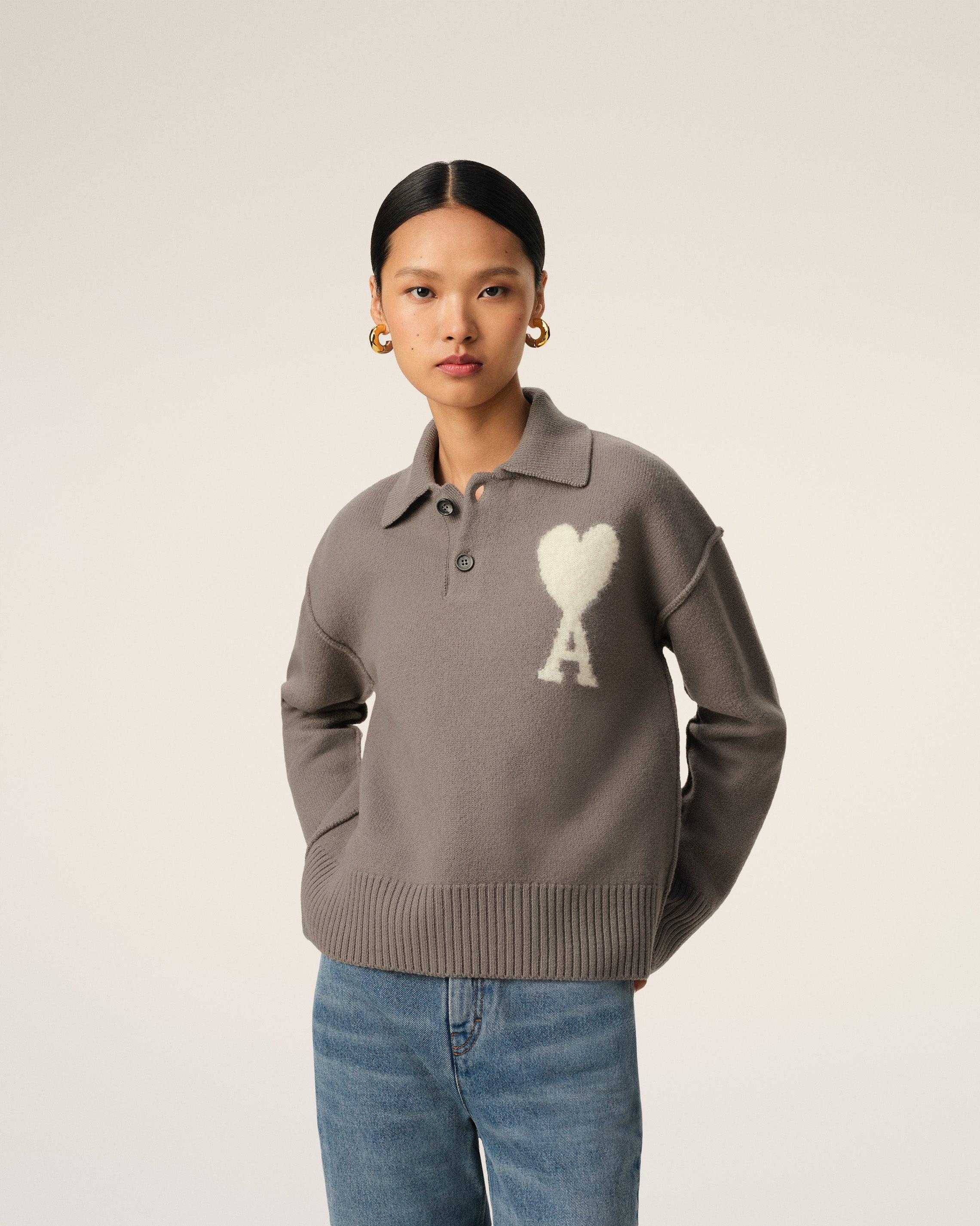 Ami Paris Brown-Beige Sweater Polo with logo 02763640