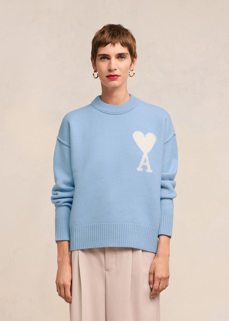 Ami Paris Blue Sweater with logo 02763646