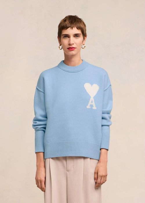 Ami Paris Blue Sweater with logo 02763646
