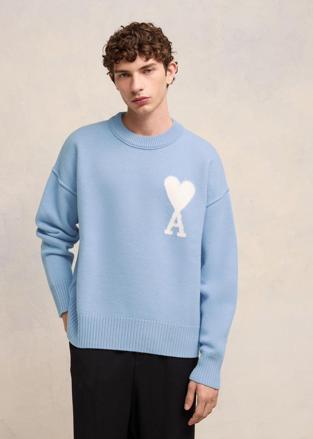 Ami Paris Blue Sweater with logo 02763646