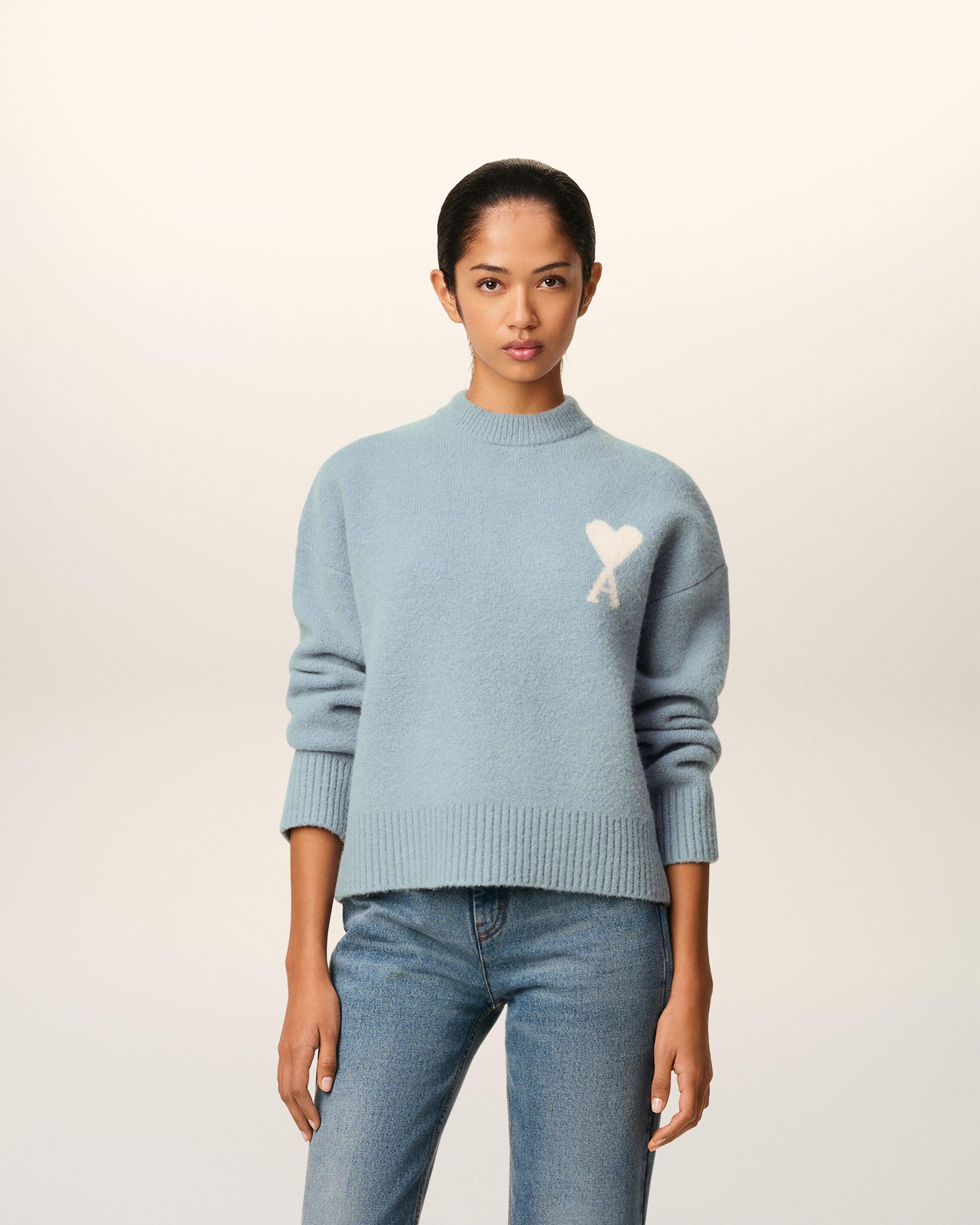Ami Paris Blue Sweater with logo 02763649
