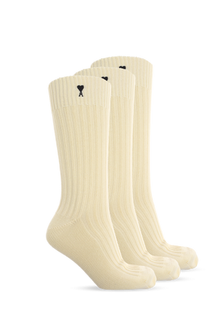 Ami Alexandre Mattiussi cream Three-pack of socks with embroidered logo 1