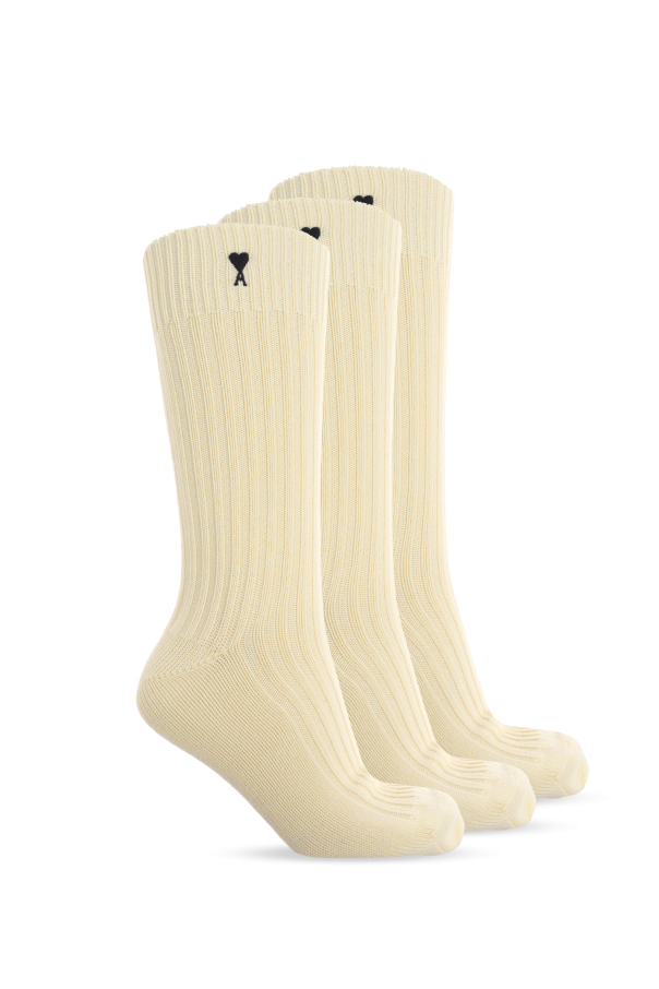 Ami Alexandre Mattiussi cream Three-pack of socks with embroidered logo 1