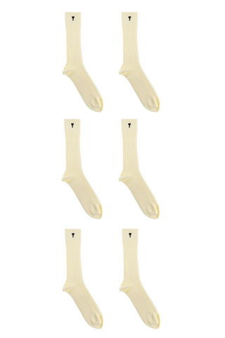 Ami Alexandre Mattiussi cream Three-pack of socks with embroidered logo 4