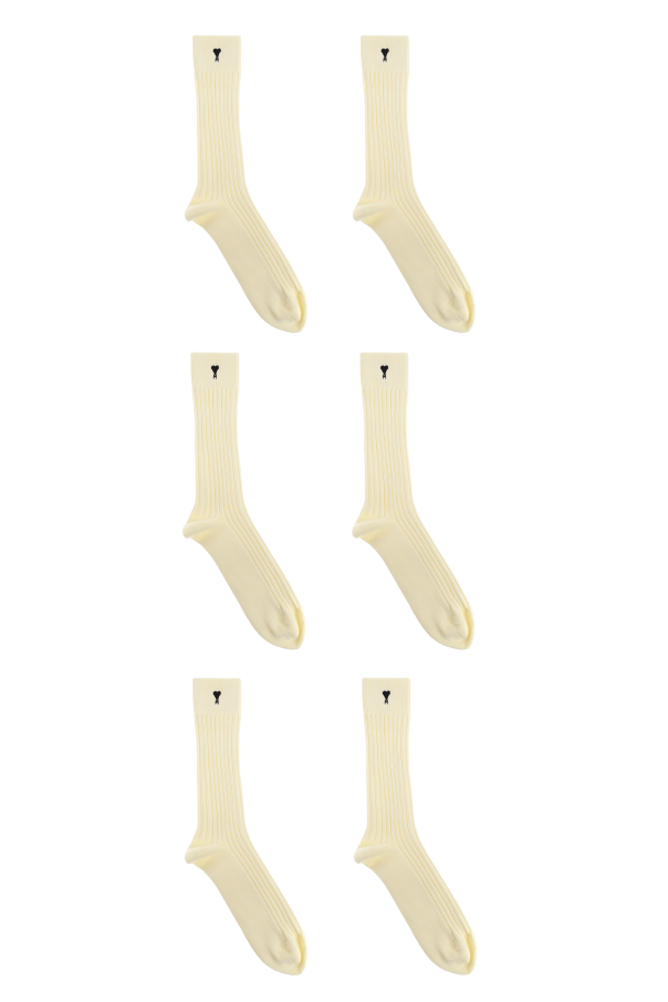Ami Alexandre Mattiussi cream Three-pack of socks with embroidered logo 4