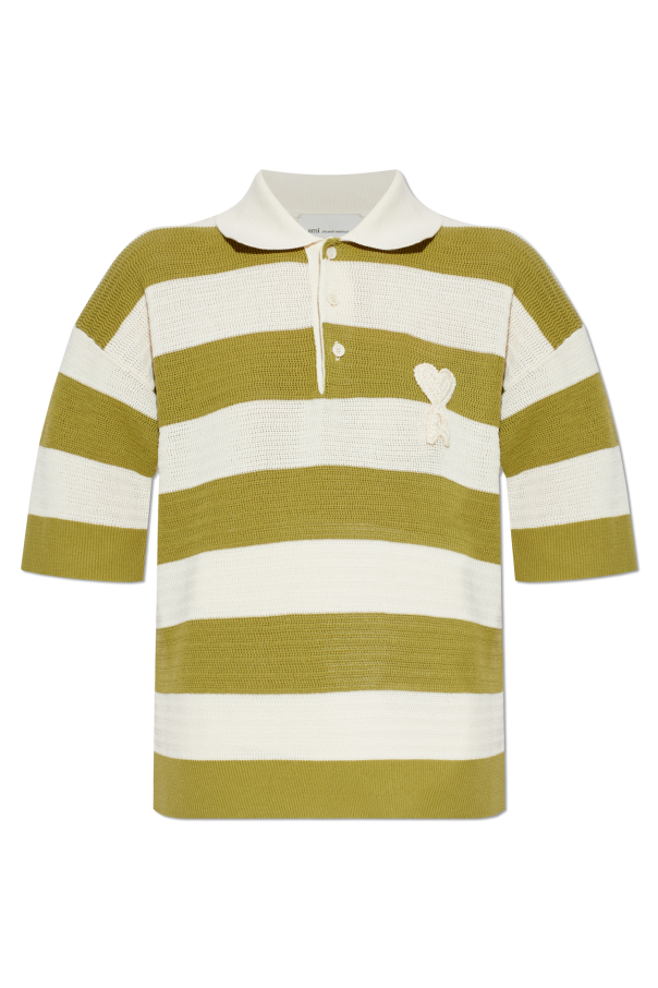 Ami Alexandre Mattiussi GREEN Striped pattern polo 1