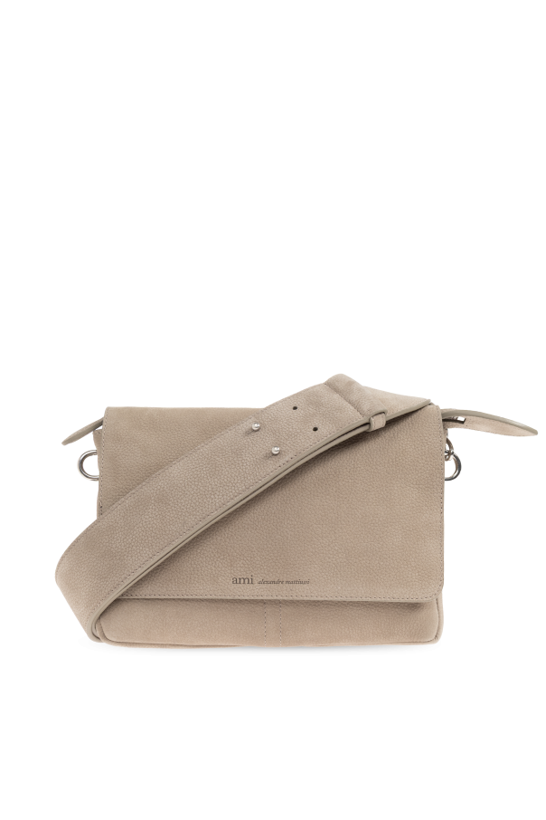 Ami Alexandre Mattiussi beige Leather shoulder bag with logo 1