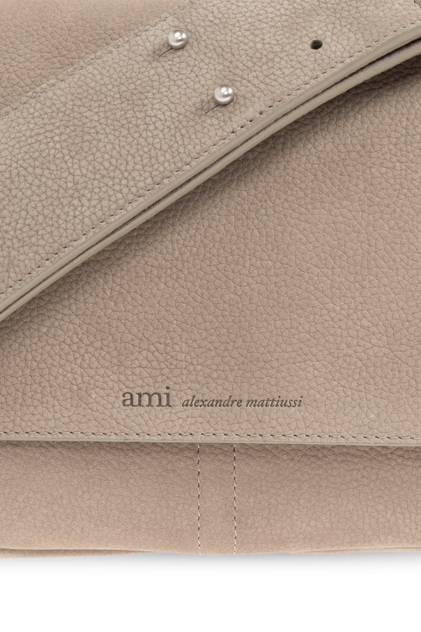 Ami Alexandre Mattiussi beige Leather shoulder bag with logo 7