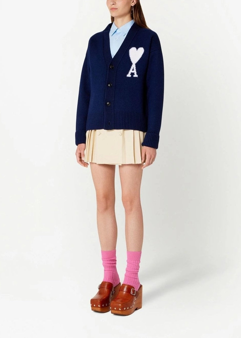 Ami Paris Navy Cardigan with logo 03863603