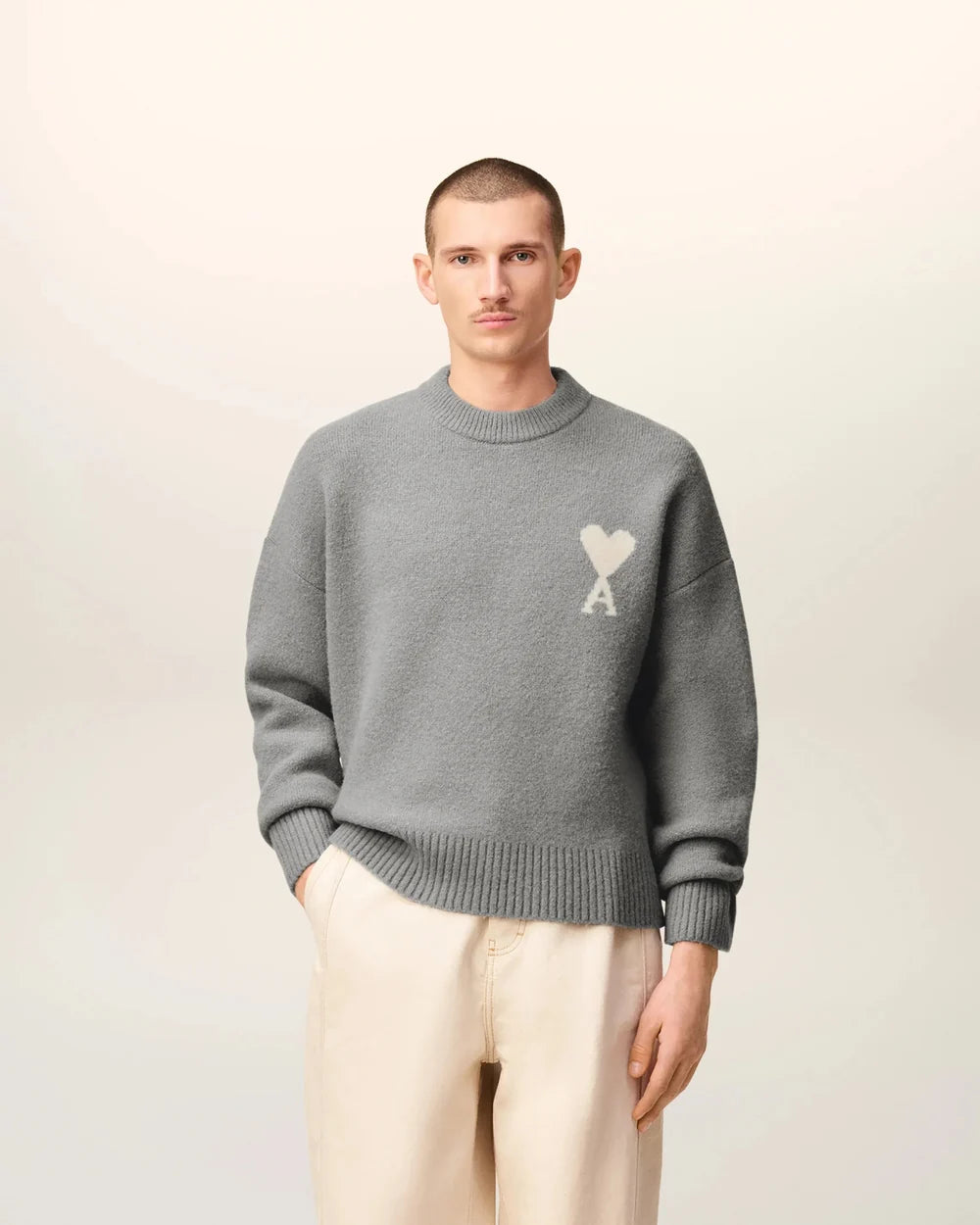 Ami Paris Grey Sweater with logo 02763648