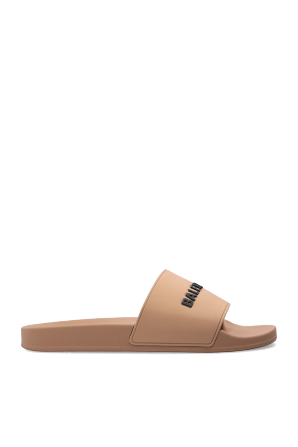 Balenciaga BROWN ‘Pool’ slides with logo 1