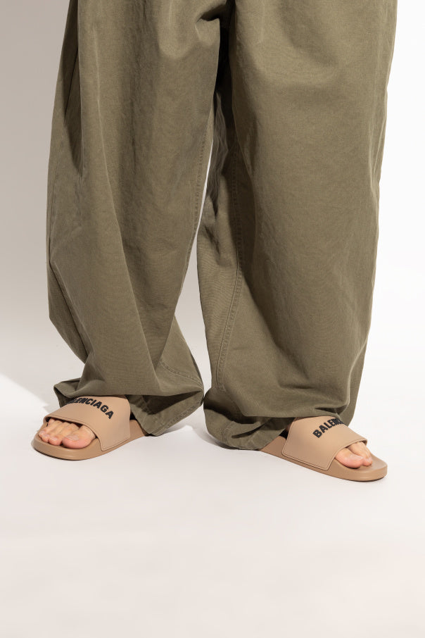 Balenciaga BROWN ‘Pool’ slides with logo 2