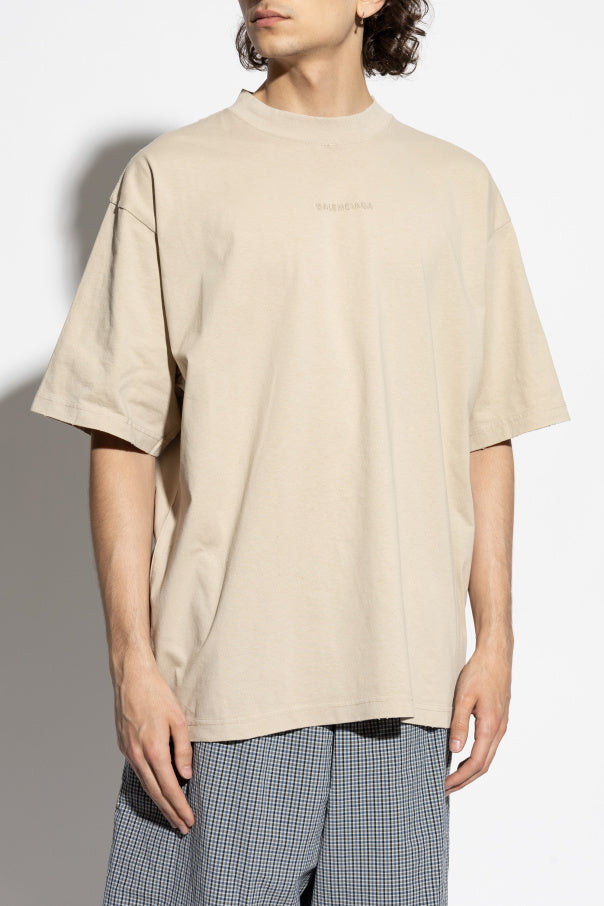 Balenciaga beige T-shirt with embroidered logo 3