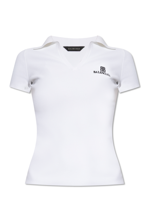 Balenciaga WHITE Polo with embroidered logo 1