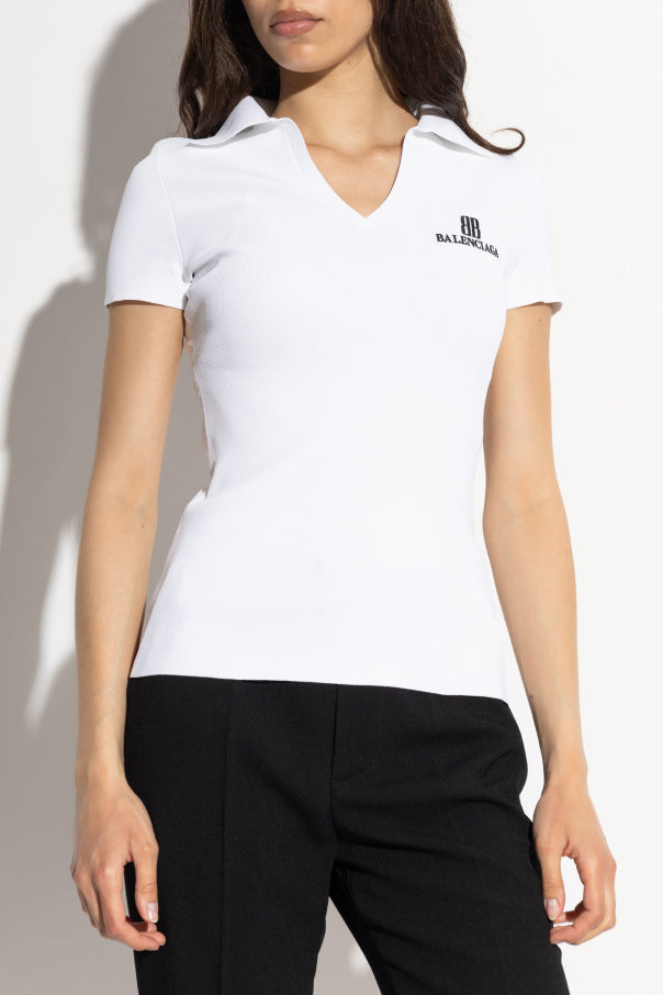 Balenciaga WHITE Polo with embroidered logo 3