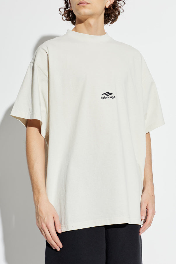 Balenciaga cream T-shirt with embroidered logo 3