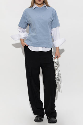 Balenciaga BLUE T-shirt with embroidered logo 2