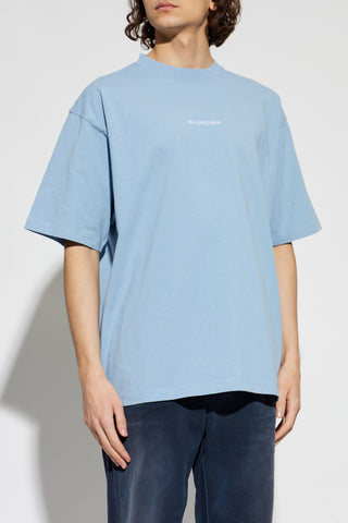 Balenciaga BLUE T-shirt with embroidered logo 3